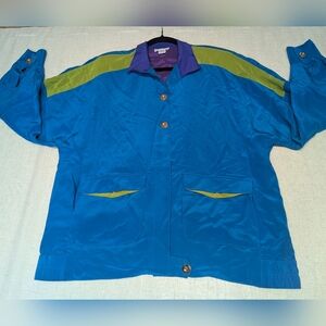 Vintage 80s Adam Douglass 100% Silk Colorblock Windbreaker Jacket Large
